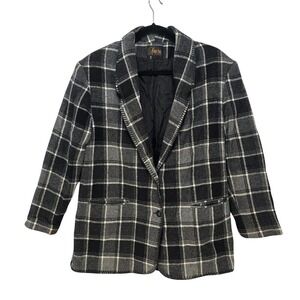 David Paul New York Vintage‎ Plaid Wool Blend Blazer Jacket Black Grey Woman LRG